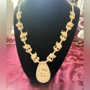 Vintage Carved Elegant Cream Elephant Necklace